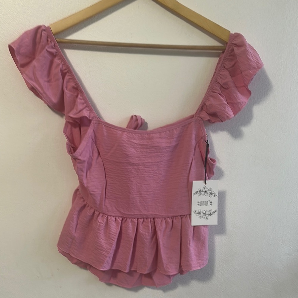 Ruffles short sleeve | square neck | crop top (M) backless